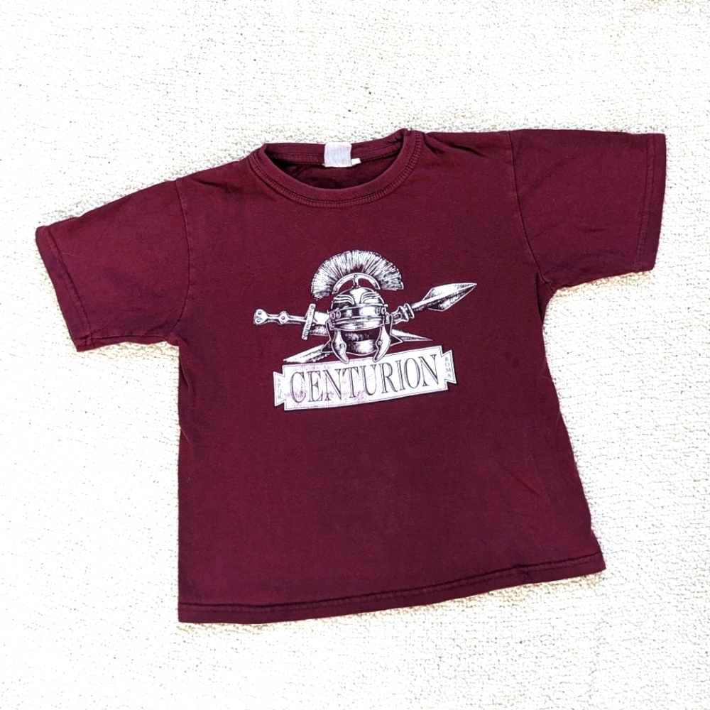 SPQR CENTURION ROMA Burgundy Graphic Helmet Sword T-shirt Youth Small